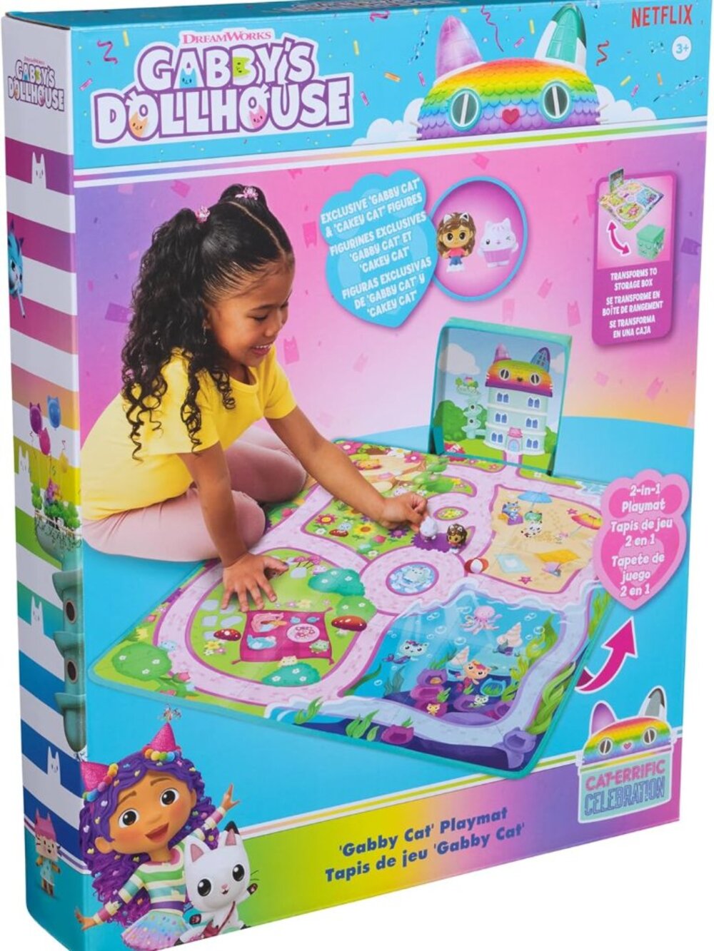Gabby’s Dollhouse Cat Playmat with 2 Figures, Reversible Board Game